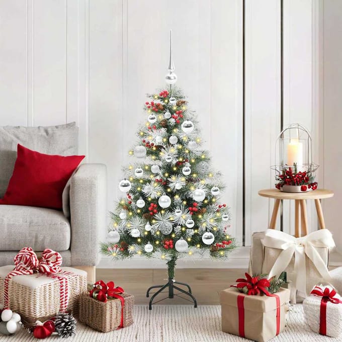 vidaXL - Kunstkerstboom - Groen - en - wit - 120 - cm - PVC - en - Metaal - en - Plastic