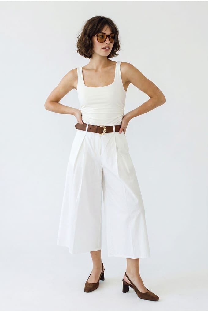 Hoge taille Brede pijpen Geplooide Culottes
