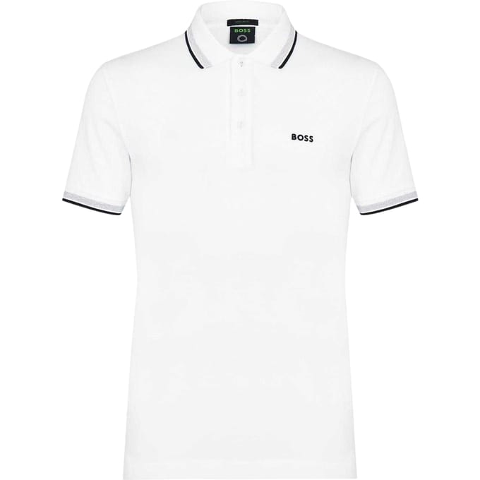 Boss Herenpoloshirt ‘Paddy’ met contrasterende boorden (Wit)
