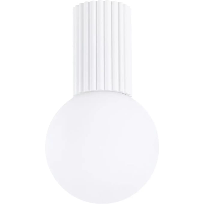 Plafondlamp HALO met melkglazen bol, ook voor de badkamer - Sollux Lighting - IP44 - Wit aluminium/glas behuizing - 12 x 12 x 21 cm - 1 x G9 LED, exclusief lichtbron - Max. 8 W - Moderne plafondlamp voor woonkamer, slaapkamer en eetkamer