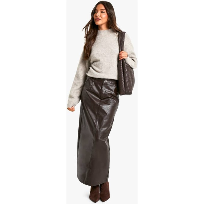 boohoo Dames Faux Leather Maxi Rok | Burgundy | Maat: 6