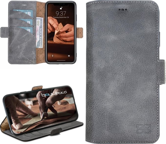 Bouletta iPhone Xs Max compatibel leren BookCase hoesje - Antic Grey