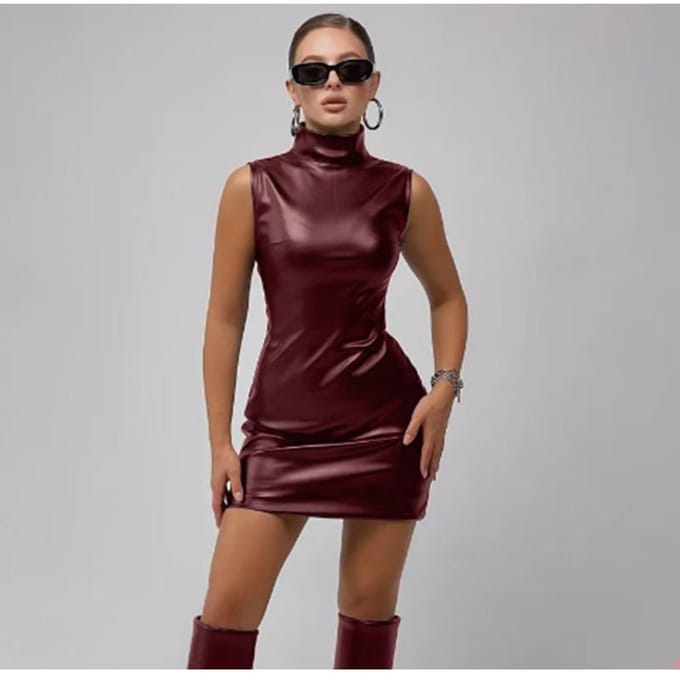 Damesjurk Slanke PU Leer Minirok Effen Kleur High-end Rok S brown