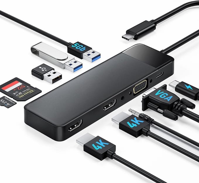 SNJY® Docking Station Laptop - USB-C Hub - Docking Station USB-C - 10-in-1 - 100W - Zwart