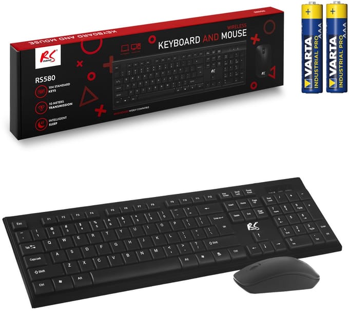 NanoRS, RS580 - Draadloos toetsenbord + muis COMBO set met 2x AAA alkalinebatterij