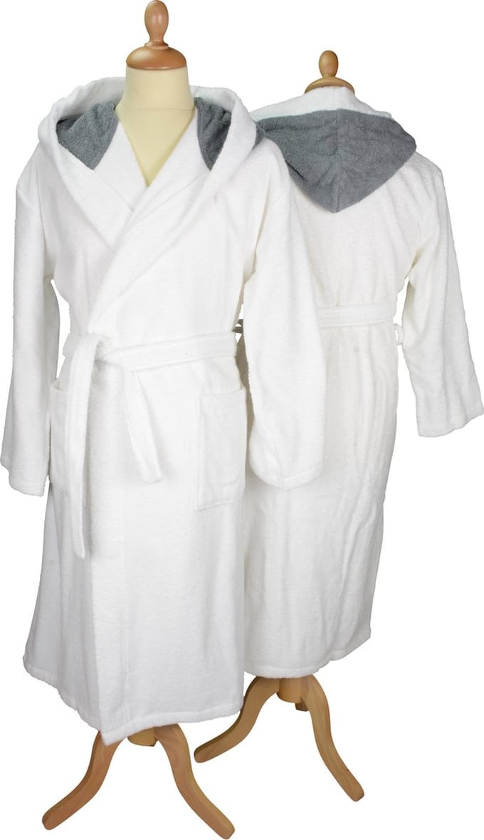 ARTG® Robezz - Badjas - Gekleurde Capuchon - White/Anthracite Grey - Maat XS