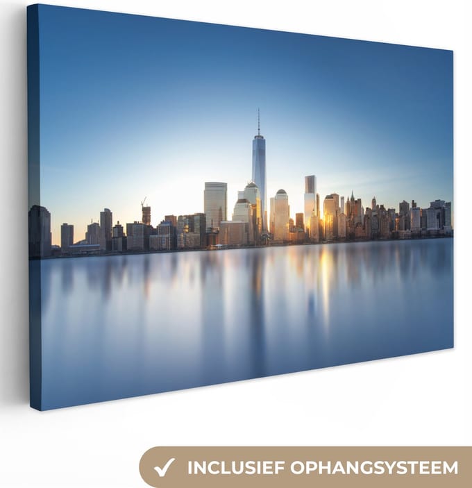 Canvas Schilderij New York - Skyline - Reflectie - 30x20 cm - Wanddecoratie