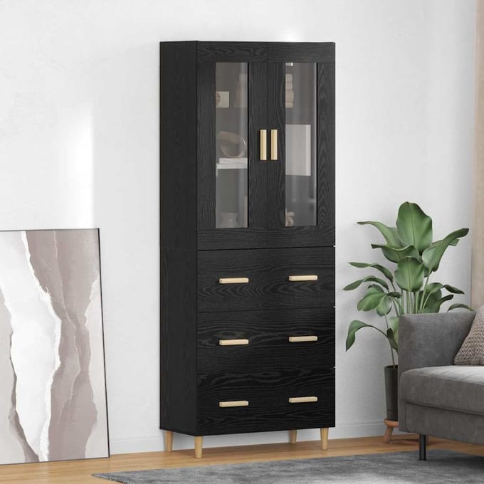 vidaXL - Highboard - met - lade - Zwart - Eiken - 69,5 - x - 34 - x - 180 - cm