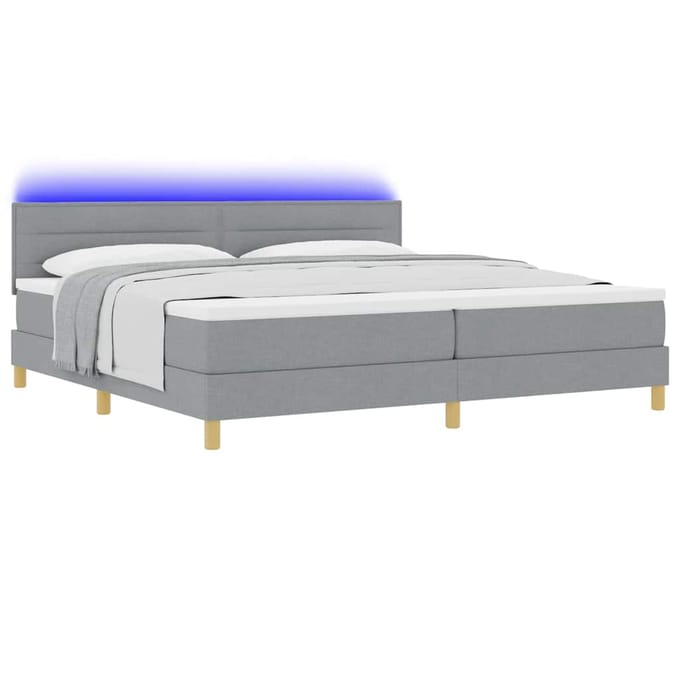 vidaXL - LED - Box - Spring - Bed - met - hoofdeinde - Lichtgrijs - 200 - x - 200 - cm - Stof