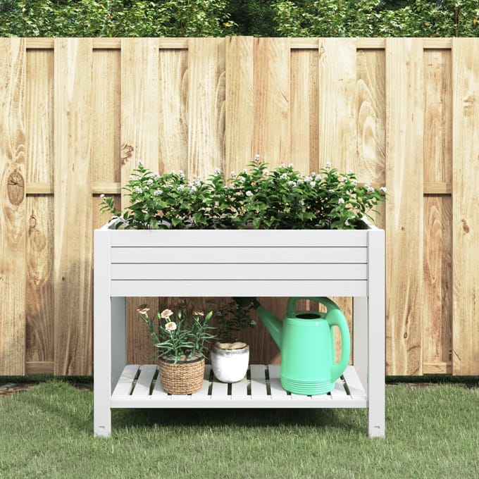 vidaXL - Plantenbak - verhoogd - 110x45x79 - cm - polypropeen - wit