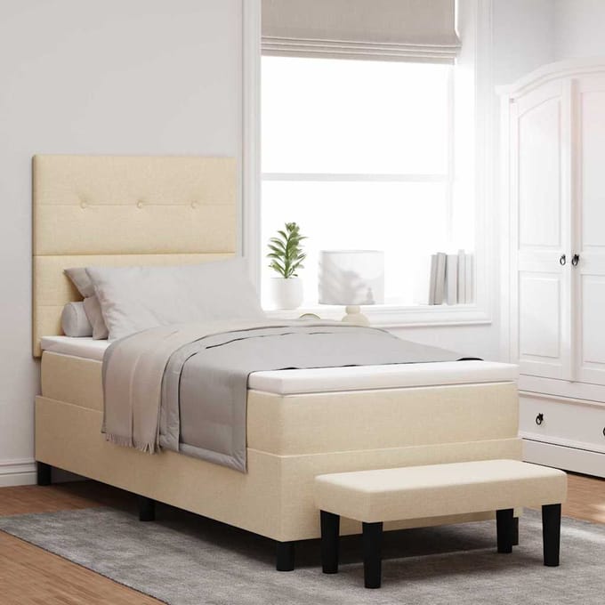 vidaXL - Boxspring - bed - met - hoofdeinde - Crème - 100 - x - 200 - cm - Stof