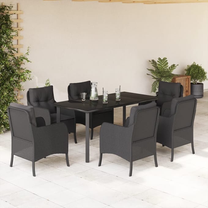 vidaXL - 7-delige - Tuinset - met - kussens - poly - rattan - zwart