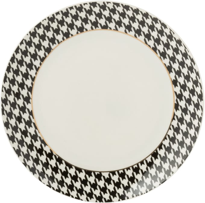J-Line bord Pied-De-Poule - porselein - wit/zwart - medium - doos van 4