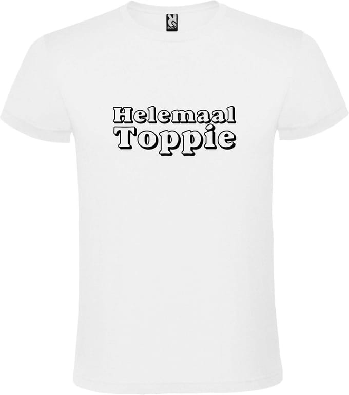 Wit T-Shirt met “ Helemaal Toppie “ afbeelding Zwart Size XXXXL