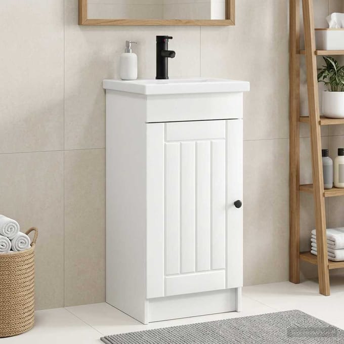 vidaXL - Badkamer - Vanity - met - Wastafel - Hoogglans - Wit - 42 - x - 40 - x - 84,5 - cm