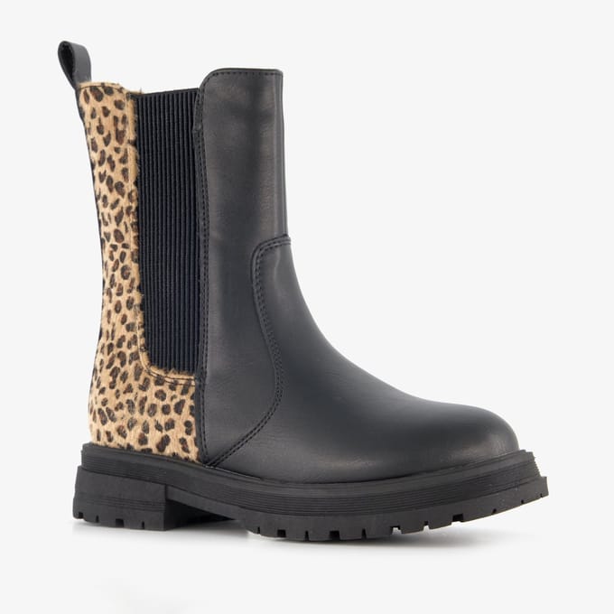 Blue Box meisjes Chelsea boot met luipaardprint zwart - Maat 30