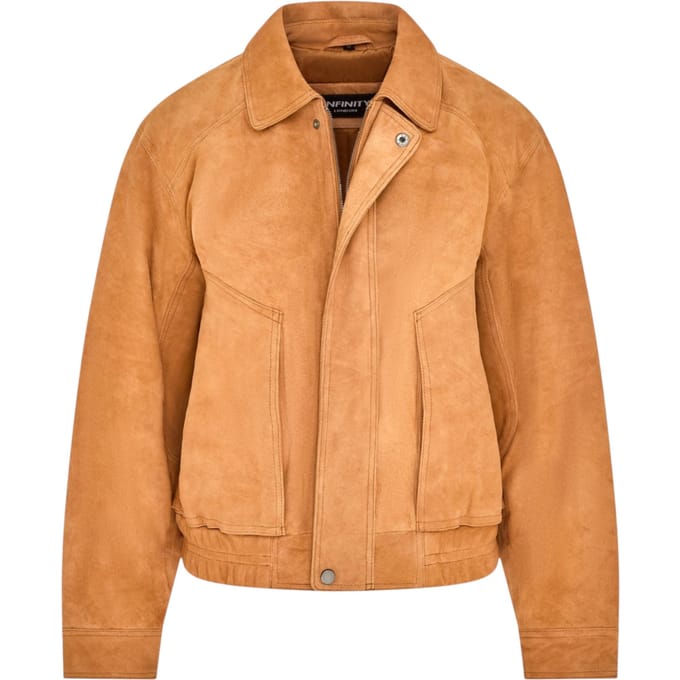 Dames beige leren Biker Bomber Oversized Jas - Blouson