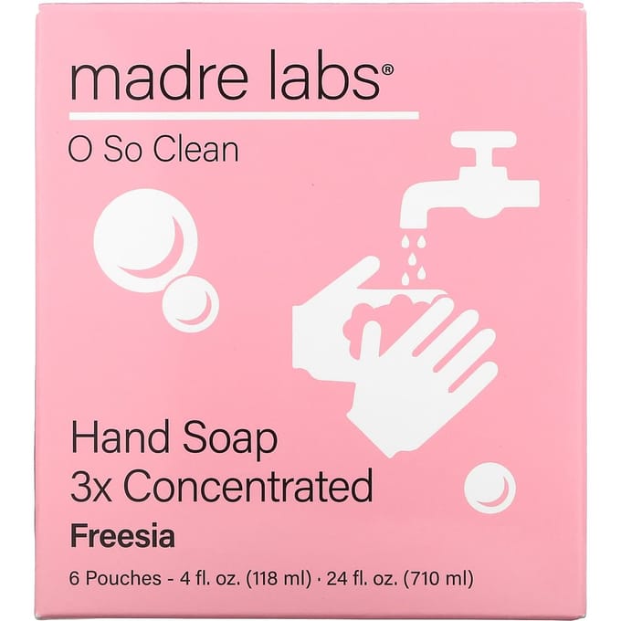Madre Labs, Handdesinfectiemiddel, Drievoudig geconcentreerd, Navulbaar, Freesia, 6 zakjes, 120 ml (118 ml) Elk white