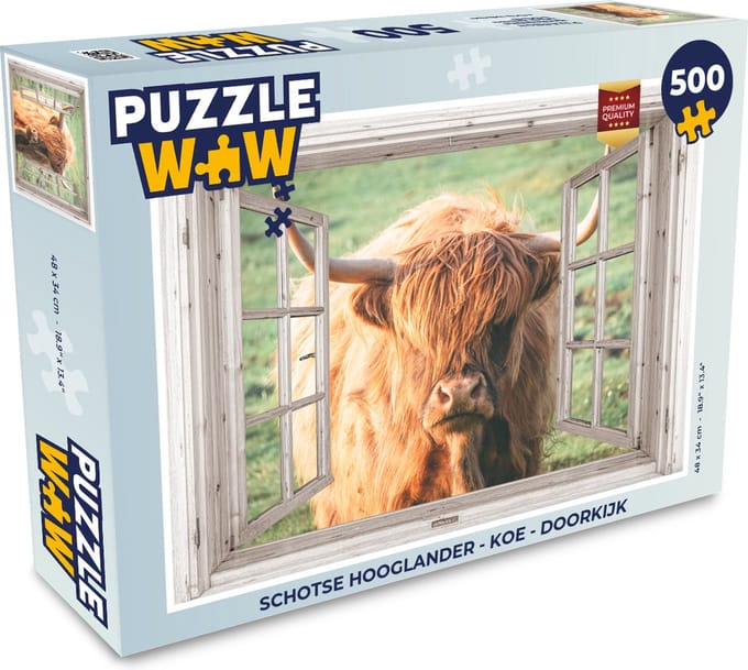 Puzzel Schotse hooglander - Koe - Doorkijk - Legpuzzel - Puzzel 500 stukjes