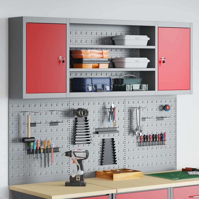 vidaXL - Gereedschapskast - Set - met - plank - 4 - st - Rood - Gepoedercoat - staal