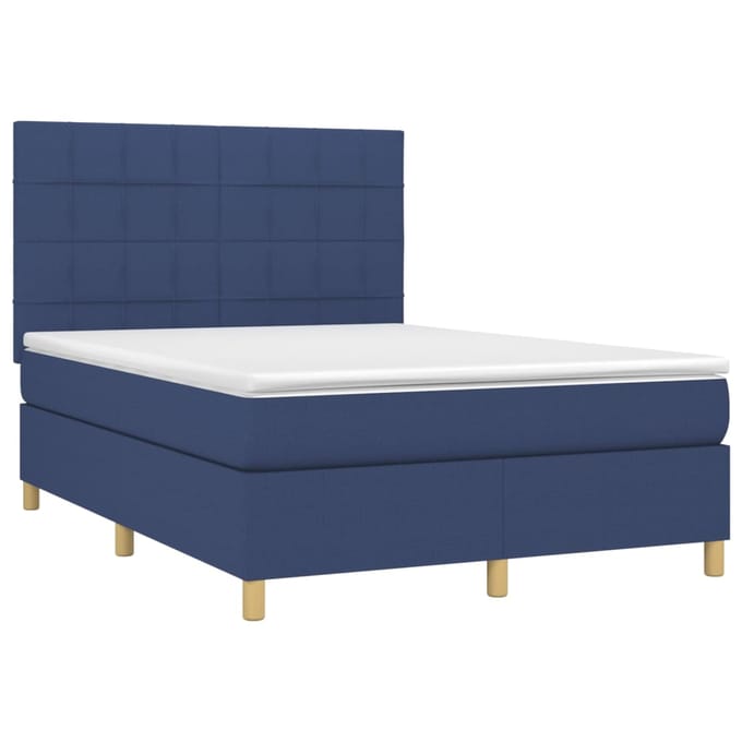 vidaXL - Boxspring - met - matras - en - LED - stof - blauw - 140x200 - cm