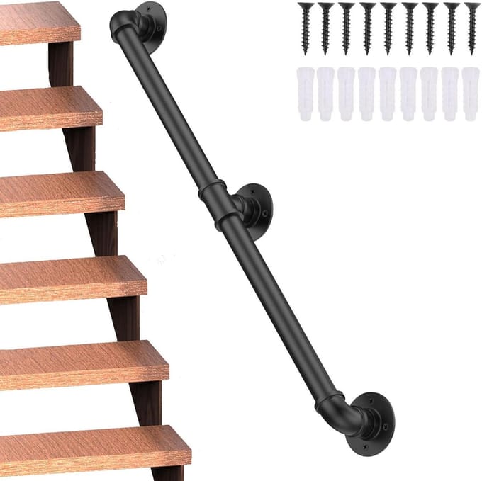 Trapleuning - Wandbeugel trap - Veilig Traplopen - Smeedijzeren Buizen - 3.2 cm dik - Mat Zwart