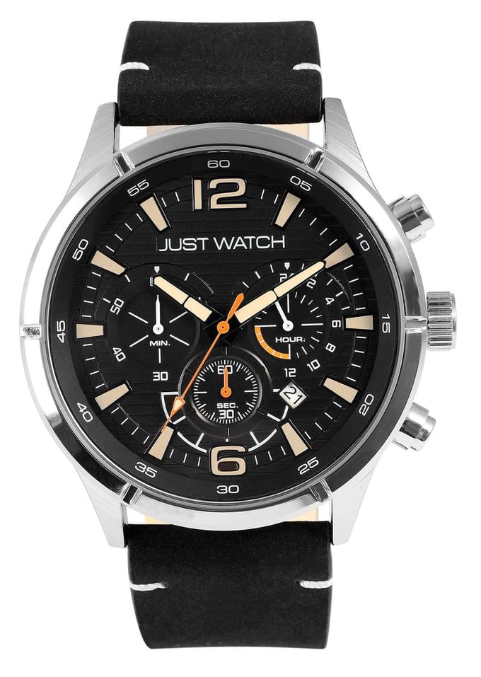JUST WATCH Herenhorloge echt leer Evander, datumweergave