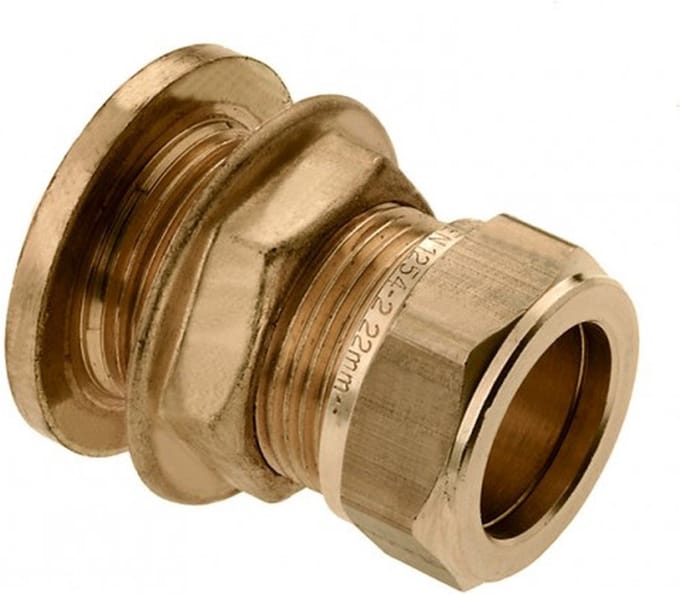 Bonfix knelkoppeling - Tankdoorvoernippel met tegenmoer - 22mm - Messing