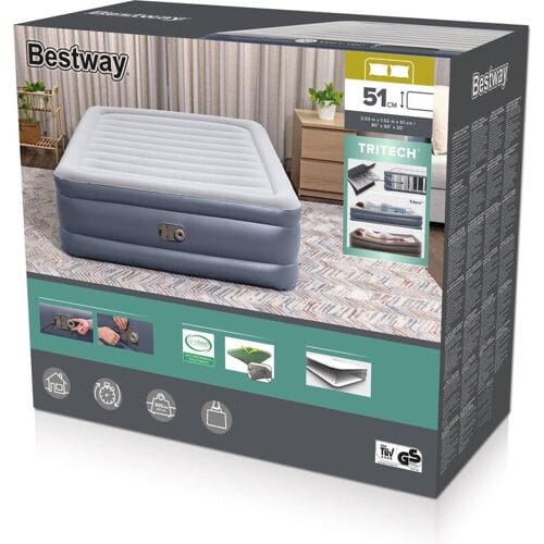 Tritech Queen Luchtmatras met Ingebouwde AC Pomp en Antimicrobiële Coating 2,03 m x 1,52 m x 51 cm