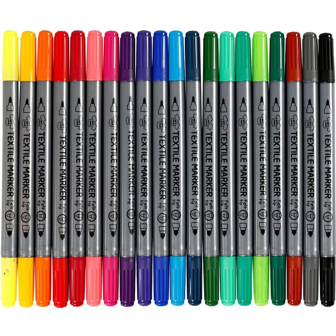 Creativ Company Textielstiften – Dubbele Punt – Permanent – 20 Stuks – Multicolor