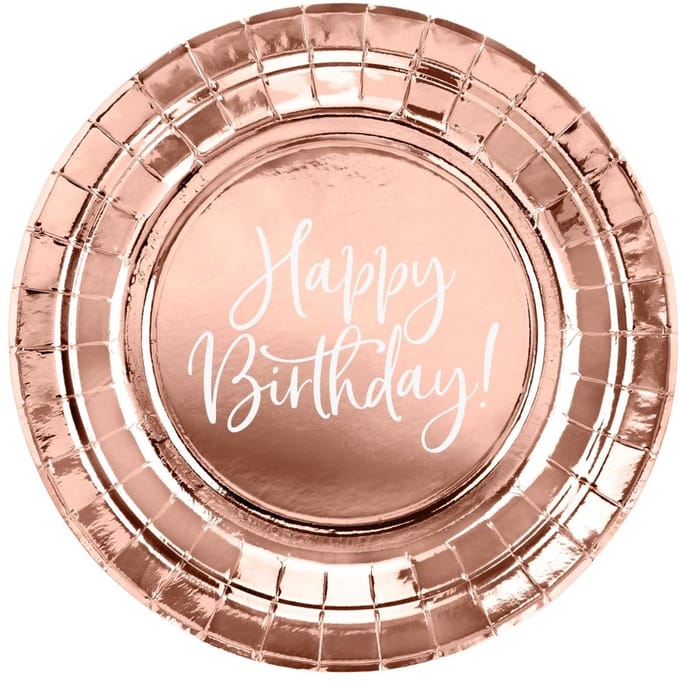 6 Happy Birthday borden rosé goud 18cm