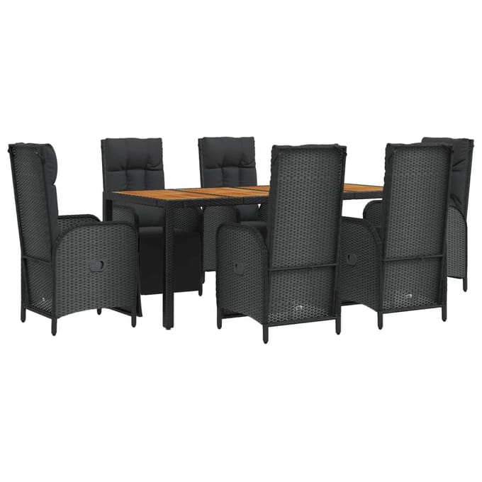 vidaXL - 7-delige - Tuinset - met - kussens - poly - rattan - zwart