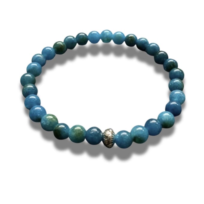 Armband - natuursteen - Blue Apetite - 6 mm - 18,5 cm - zilverkleurig element lotusbloem