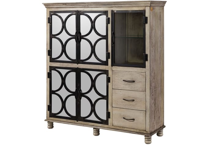 MASSIVMOEBEL24.DE mango highboard grijs massief hout 150x45x160 cm (BxTxH) gelakt volledig massief gemonteerd HERMITAGE #015