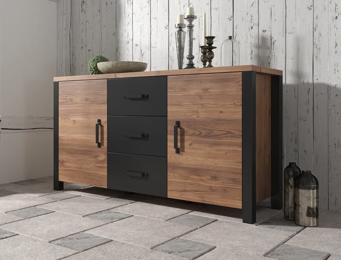 Meubella - Dressoir Olivia - Zwart - Eiken - 147 cm