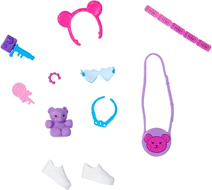 Barbie Accessoires Set met Schoenen, Zonnebril, Handtas, Knuffelbeer en Camera