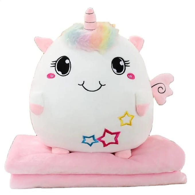 PLAY IT Unicorn Kawaii Kussen Knuffel Deken - 35CM - 3 in 1 - Knuffel