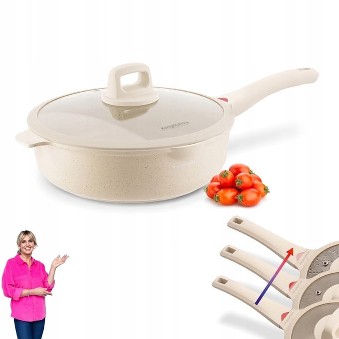 Konigoffer Romige Marmeren Frituurpan 28cm met Deksel - Inductie