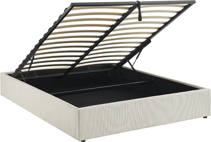 sweeek - Bed met lattenbodem en hoofdeinde, b213 x d166,5 x h32cm, afwerking corduroy