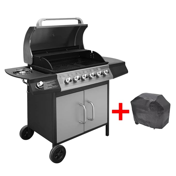 vidaXL Gasbarbecue 6+1 kookzone zwart en zilver