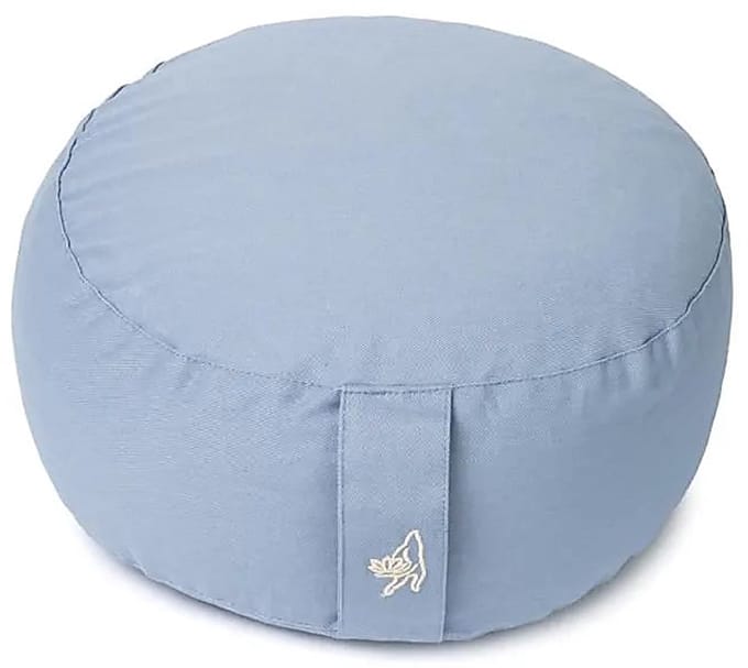 Meditatiekussen rond blauw biokatoen (OCS) – 33 cm x 17 cm