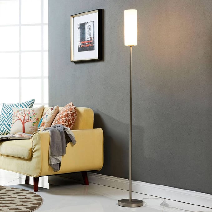 Lindby - vloerlamp - 1licht - Glas, metaal - H: 153 cm - E27 - opaalwit, nikkel satijn