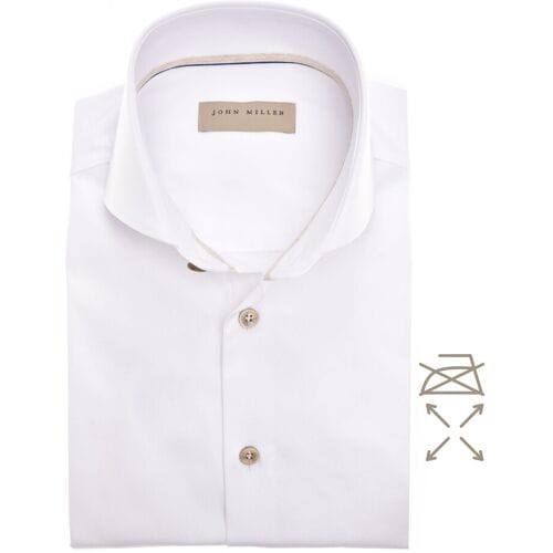 John Miller Overhemd Non-Iron Cotton-Stretch Plain Button Contrast Wit / male