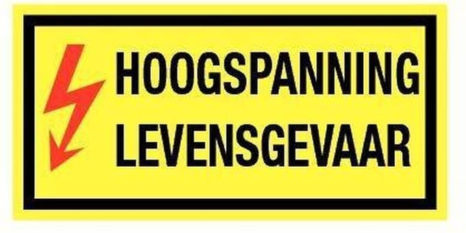 Hoogspanning levensgevaar bord met tekst, kunststof 200 x 100 mm