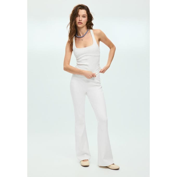 Stradivarius Strakke top met naden en brede bandjes  Ecru S
