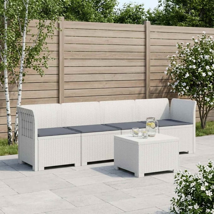 vidaXL - 4-Zits - Tuin - Sofa - met - Kussens - Rieten - Look - PP - Wit