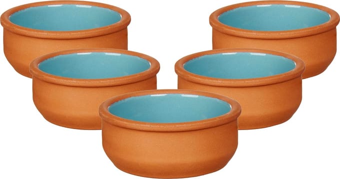 La Dehesa Tapas/creme brulee serveer schaaltjes - 18x - mini - terracotta/blauw - 8 x 4 cm