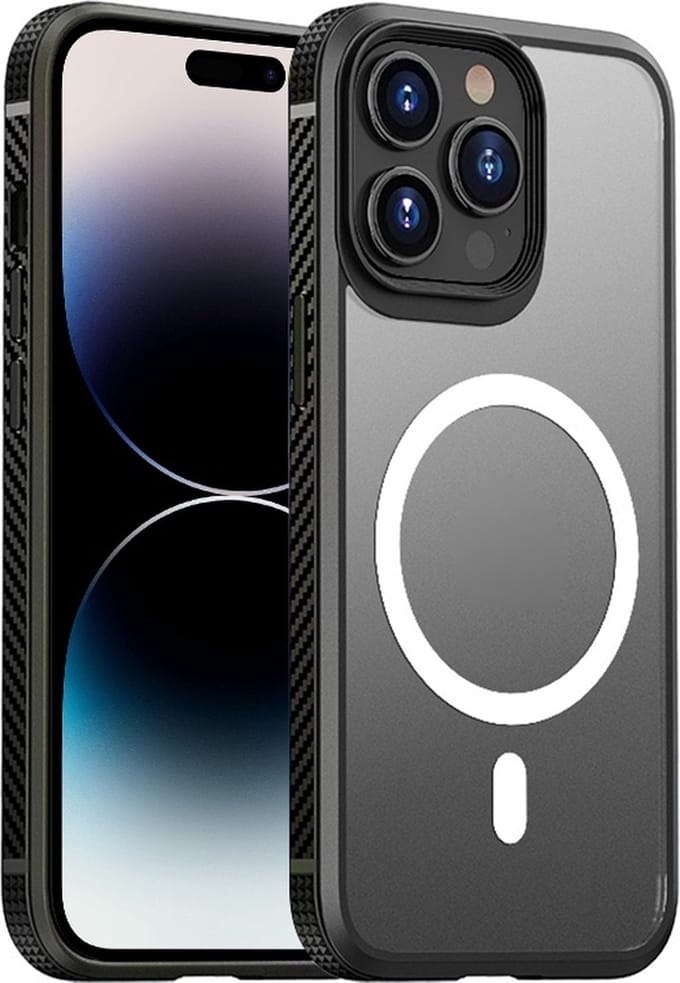 iPhone 14 PRO hoesje - Extra Grip - Transparant - Magsafe compatible - Back Case Cover - Zwart - Provium