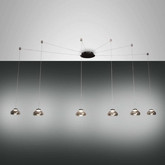 Fabas Luce Arabella hanglamp, rookgrijs, 6-lamps, decentraal
