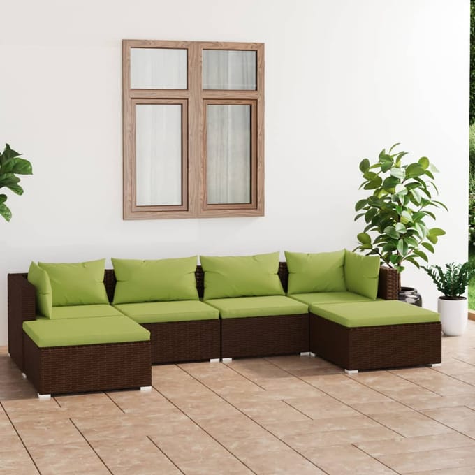 vidaXL - 6-delige - Loungeset - met - kussens - poly - rattan - bruin